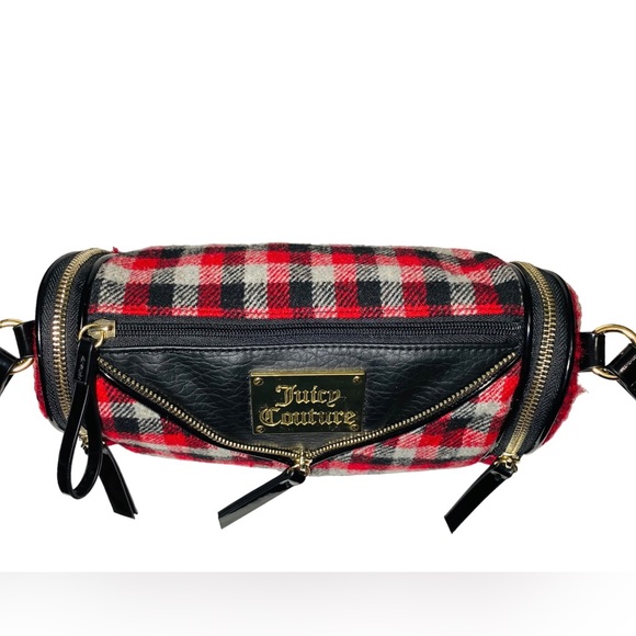 Juicy Couture Baguette Gingham Red Black Buffalo Check Plaid Wool Shoulder Bag - Picture 9 of 10